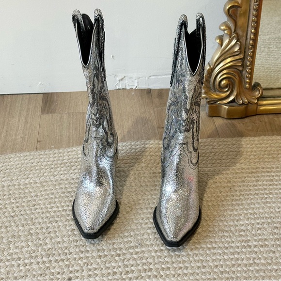 NWT New Jeffrey Campbell Dagget Western Silver Metallic Cowboy Boots Free People - Picture 5 of 10